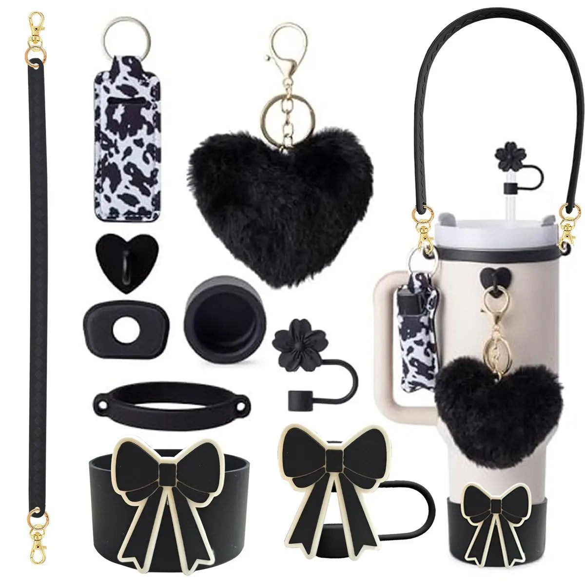 cross-border stanley accessories christmas stanley icecup diy bow decorated cup cover lipstick cover fuzzy ball - The Shop At Crown Perth