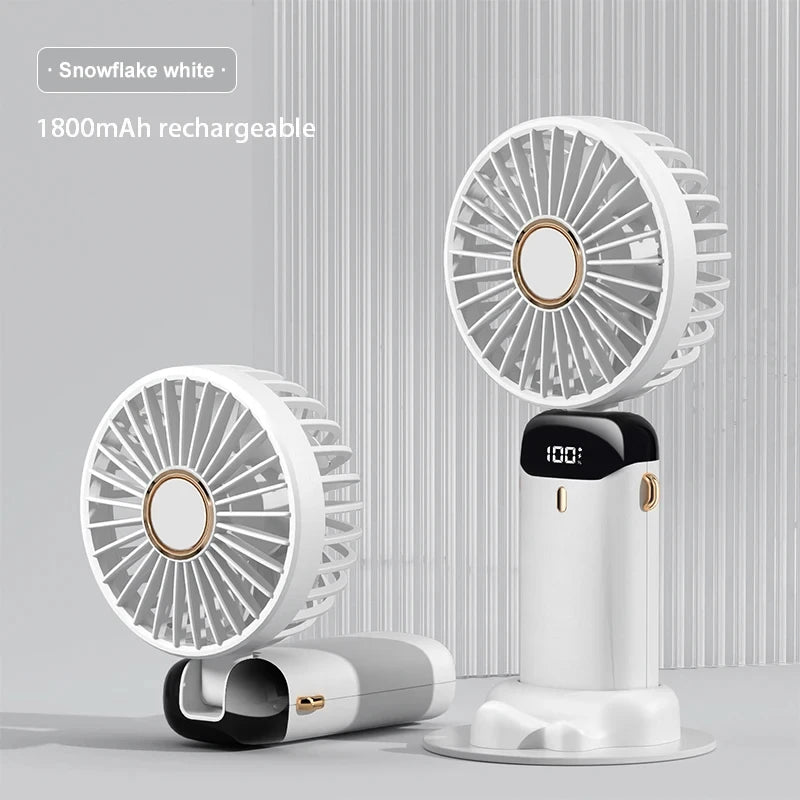 3000mAh Handheld Mini Fan Foldable Portable Neck Hanging Fans 5 Speed USB Rechargeable Fan with Phone Stand and Display Screen - The Shop At Crown Perth