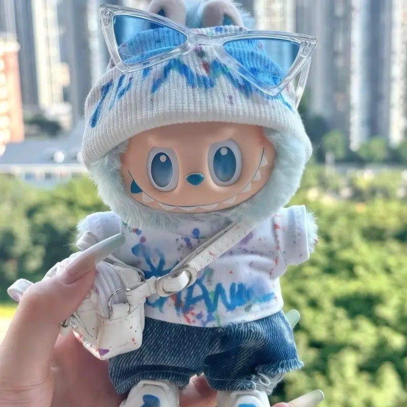 17cm V1 V2 V3 Hip-hop Jeans Splashed Print Sunglasses Crossbody Bag Set for Labubu Outfits DIY Accessories - The Shop At Crown Perth