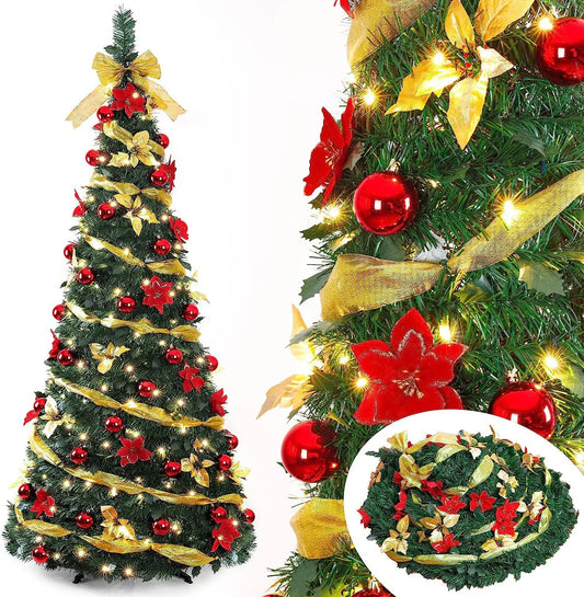 Foldable Pre-Decorated Christmas Tree Pop-Up Festive Decoration Home Decor Portable Christmas Tree 120/150/180/210cm - The Shop At Crown Perth