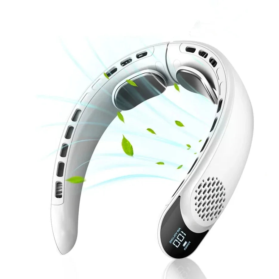 New Quad-Core USB Neck Fan Turbine Vaneless Design Easy Control 4000mAh Digital display for Outdoor Portable Fan Summer Gift - The Shop At Crown Perth