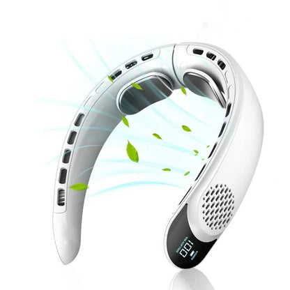 New Quad-Core USB Neck Fan Turbine Vaneless Design Easy Control 4000mAh Digital display for Outdoor Portable Fan Summer Gift - The Shop At Crown Perth