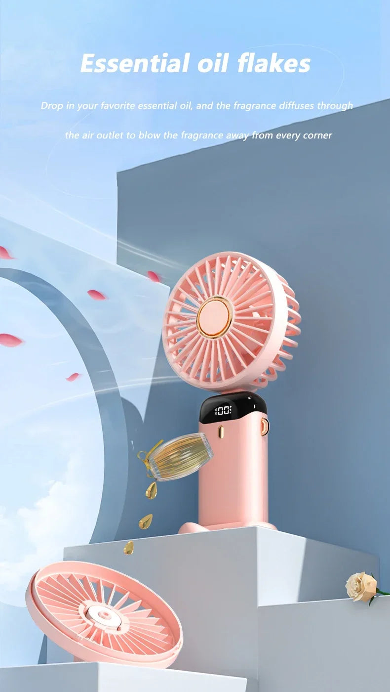 Folding Fan Mini Portable Hand-Held Fan Rechargeable Multifunctional Fan With Display Screen Neck Hanging Fans