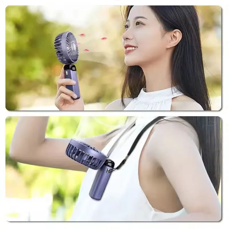 Folding Fan Mini Portable Hand-Held Fan Rechargeable Multifunctional Fan With Display Screen Neck Hanging Fans