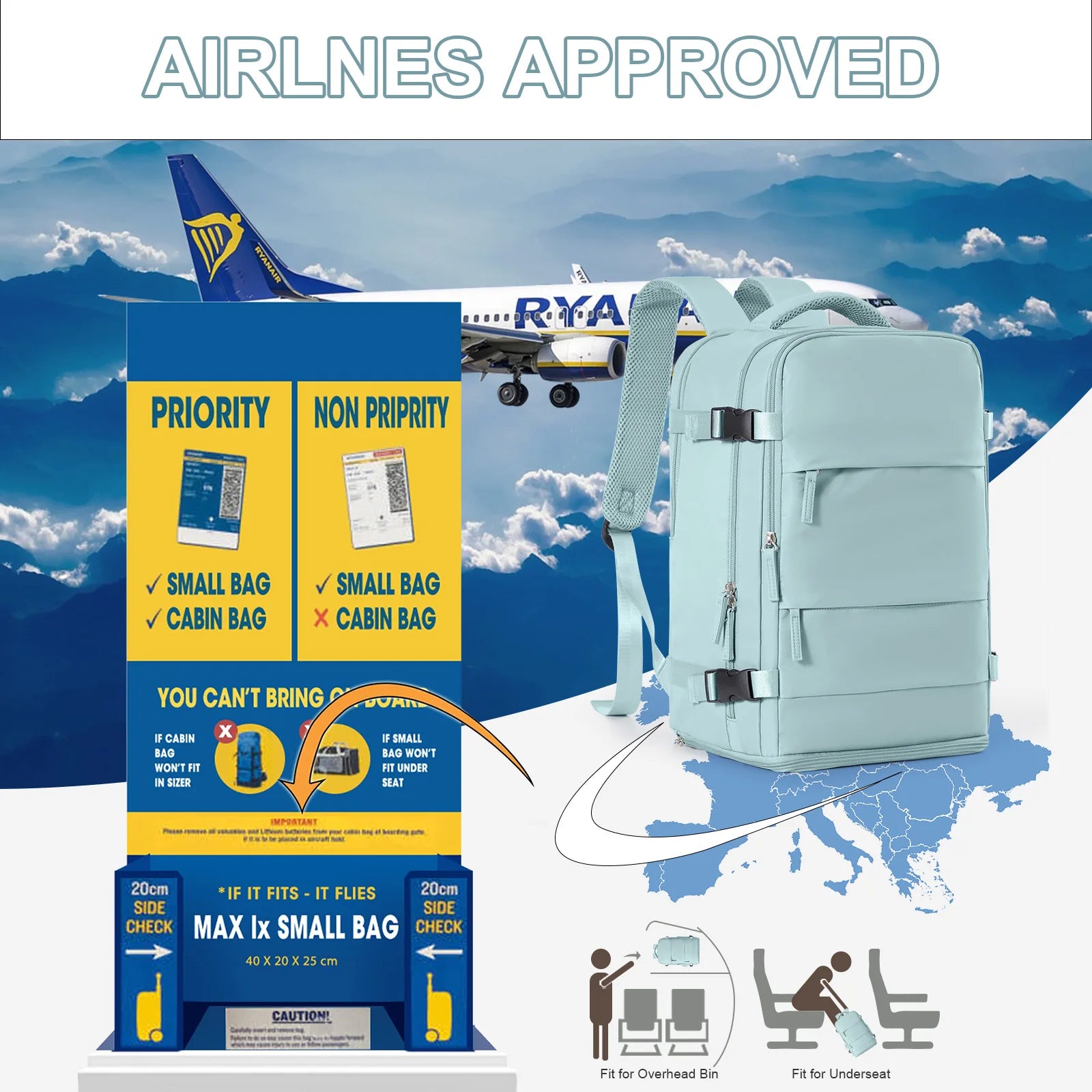 Women Men Hand Luggage Backpack Business College Laptop Travel Backpack Waterproof Carry on mochila viaje cabina avion 40x20x25 - The Shop At Crown Perth