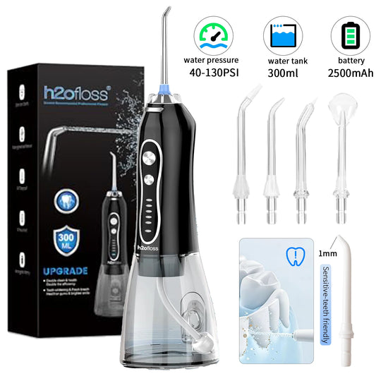 H2ofloss Cordless Water Flosser 140PSI 5 Modes 5 Tips 300ml 2500mAh USB Rechargeable Portable Oral Irrigator for Teeth Cleaning - The Shop At Crown Perth