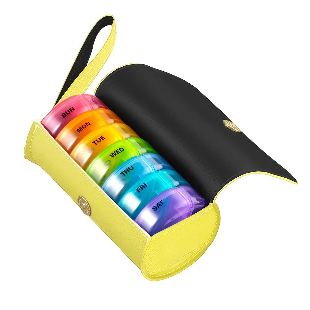 Weekly Pill Organizer 2 Times a Day, AM PM Large Daily Pill Box with PU Leather Case for Travel, Round Medicine Organizer - The Shop At Crown Perth