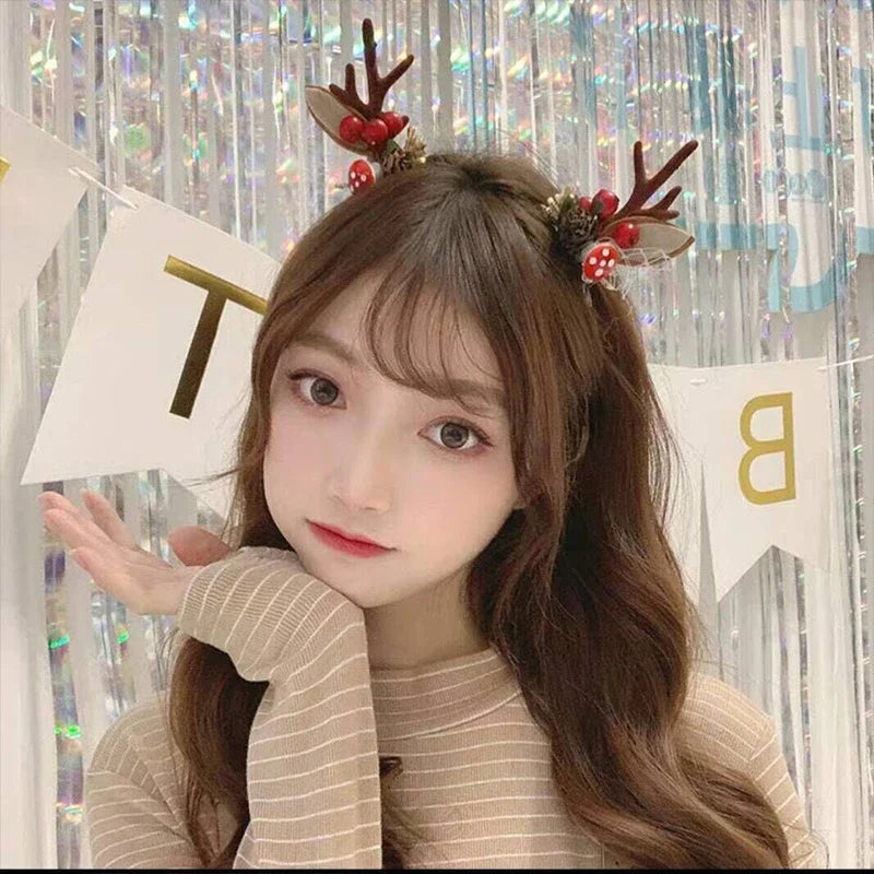 Christmas Antler Hair Clips Deer Ear Hairpins Festivals Christmas Headbands Pine Cones Hair Ball Adult Headwear Hair Accessories - The Shop At Crown Perth