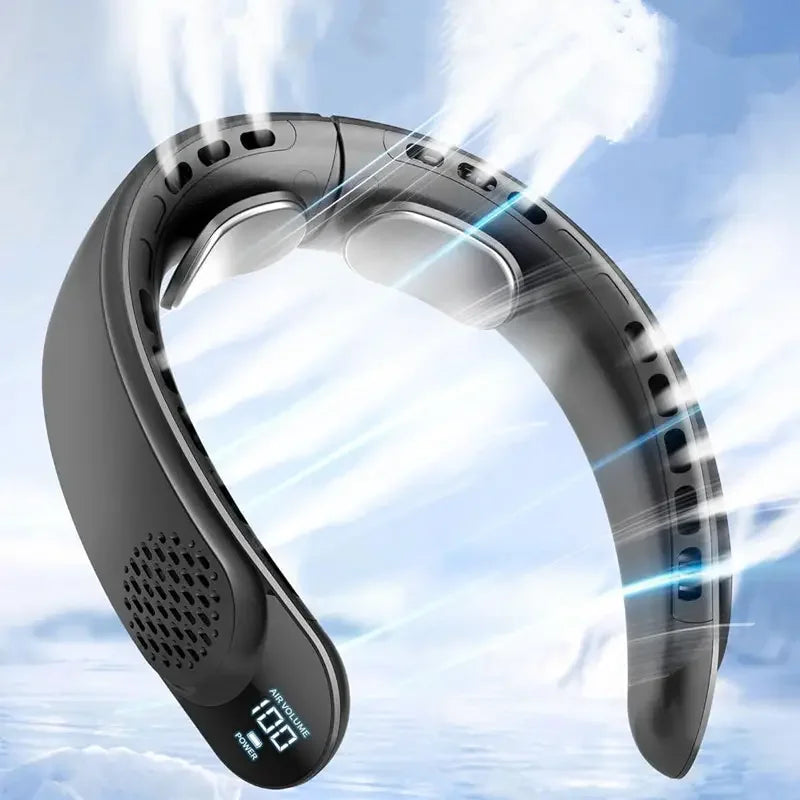 New Quad-Core USB Neck Fan Turbine Vaneless Design Easy Control 4000mAh Digital display for Outdoor Portable Fan Summer Gift - The Shop At Crown Perth