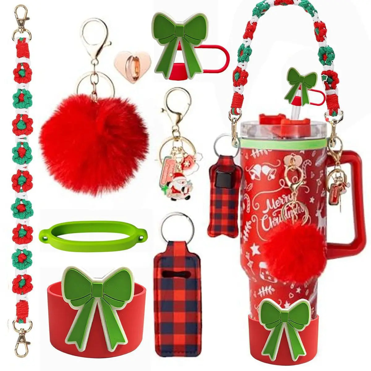 cross-border stanley accessories christmas stanley icecup diy bow decorated cup cover lipstick cover fuzzy ball - The Shop At Crown Perth