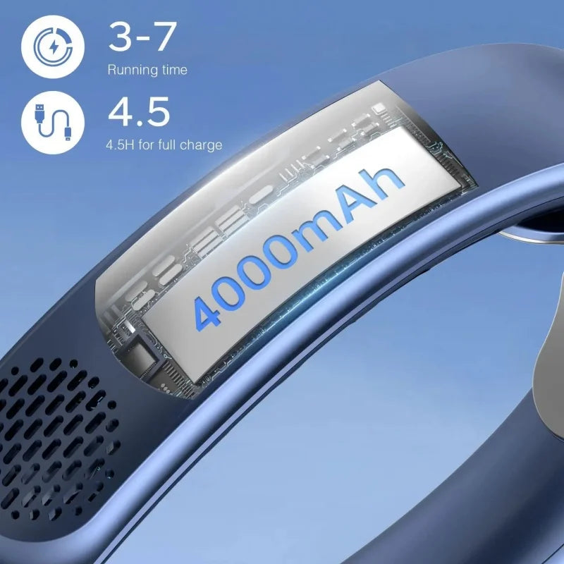 New Quad-Core USB Neck Fan Turbine Vaneless Design Easy Control 4000mAh Digital display for Outdoor Portable Fan Summer Gift - The Shop At Crown Perth