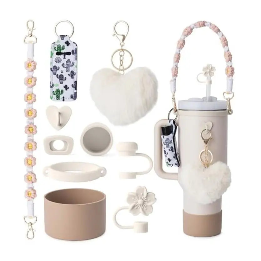 cross-border stanley accessories christmas stanley icecup diy bow decorated cup cover lipstick cover fuzzy ball - The Shop At Crown Perth