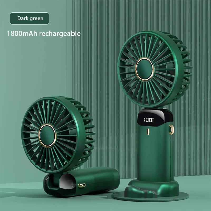 3000mAh Handheld Mini Fan Foldable Portable Neck Hanging Fans 5 Speed USB Rechargeable Fan with Phone Stand and Display Screen - The Shop At Crown Perth
