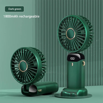 3000mAh Handheld Mini Fan Foldable Portable Neck Hanging Fans 5 Speed USB Rechargeable Fan with Phone Stand and Display Screen - The Shop At Crown Perth