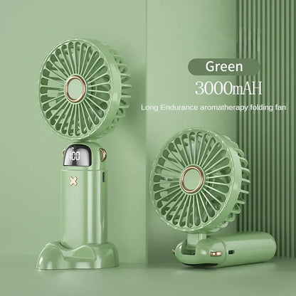 Handheld Fan Mini Foldable Portable Neck Hanging Fans 5 Speed USB Rechargeable 3000mAh Fan with Phone Stand and Display Screen - The Shop At Crown Perth