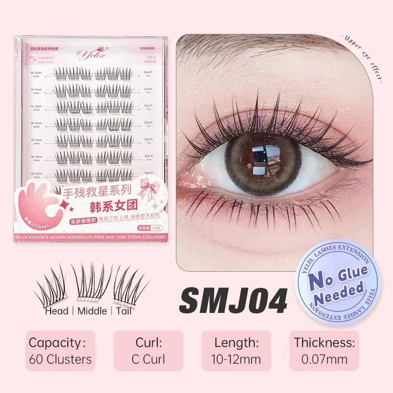 Yelix Self-adhesive Glue Free False Eyelashes Reusable DIY Segmented DIY Lashes Clusters No Glue Needed Natural Soft Lashes - The Shop At Crown Perth
