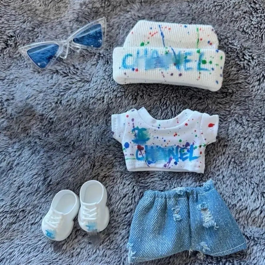 17cm V1 V2 V3 Hip-hop Jeans Splashed Print Sunglasses Crossbody Bag Set for Labubu Outfits DIY Accessories - The Shop At Crown Perth