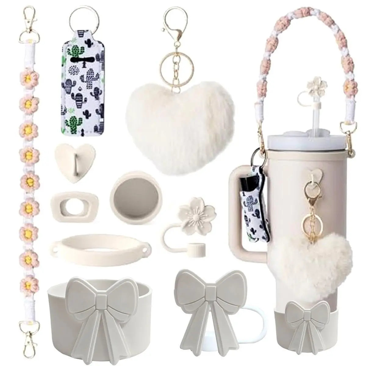 cross-border stanley accessories christmas stanley icecup diy bow decorated cup cover lipstick cover fuzzy ball - The Shop At Crown Perth