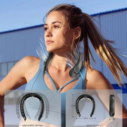 New Quad-Core USB Neck Fan Turbine Vaneless Design Easy Control 4000mAh Digital display for Outdoor Portable Fan Summer Gift - The Shop At Crown Perth