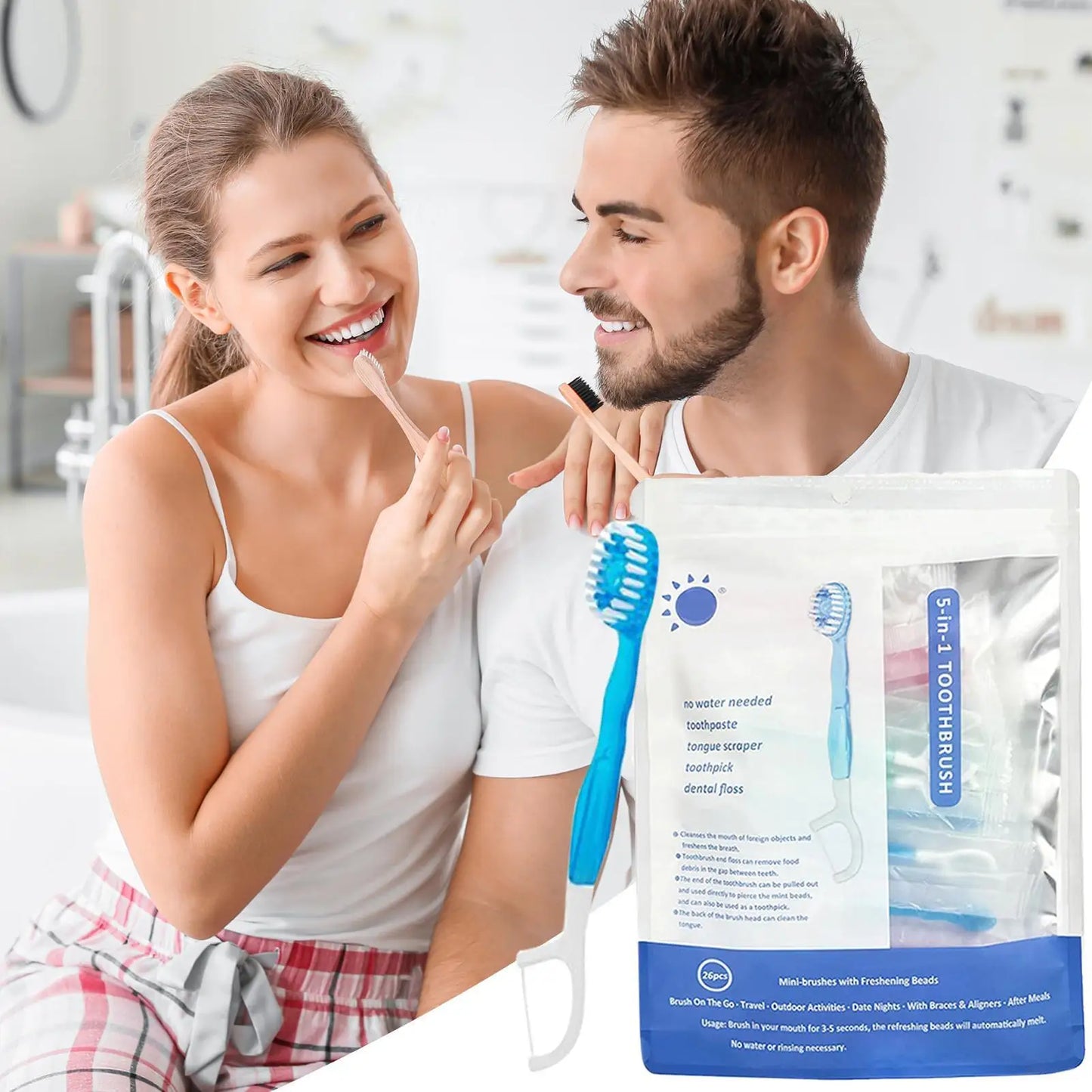 5-in-1 Mini Toothbrushes with Toothpaste Tongue Scraper Flosses Portable Soft Versatile Toothbrush Kit for Home and Travel - The Shop At Crown Perth