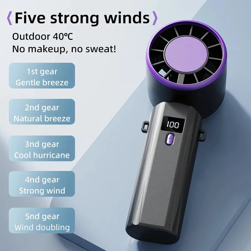 Portable Fan: 13000 RPM High-Speed Rapid Cooling, USB-Powered with Large Battery Capacity - The Shop At Crown Perth