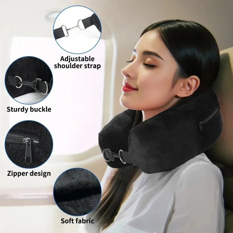Travel Neck Pillow with Fillable Clothing U-Shaped Pillowcase, Extra Storage Bag, Velvet Neck Pillow Cover for Airplane Travel - The Shop At Crown Perth