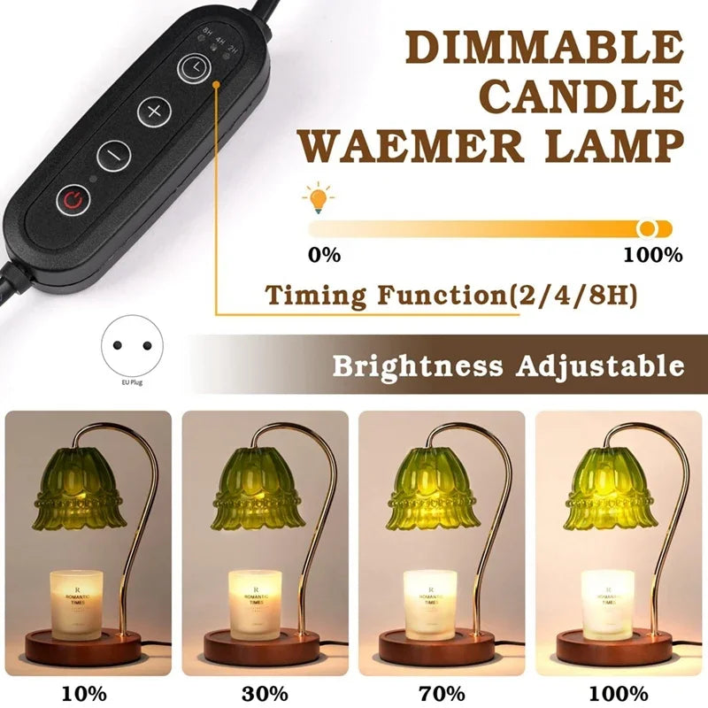 1 Piece Candle Warmer Lamp With Timer, As Shown Iron+Glass+Wood Birthday Gift For Women, Mom, Female Friend EU Plug - The Shop At Crown Perth