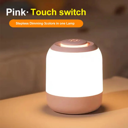 Touch Sensor Table Lamp USB Rechargeable 3 Colors Dimmable LED Night Light Portable Baby Bedroom Bedside Reading Desk Lamp