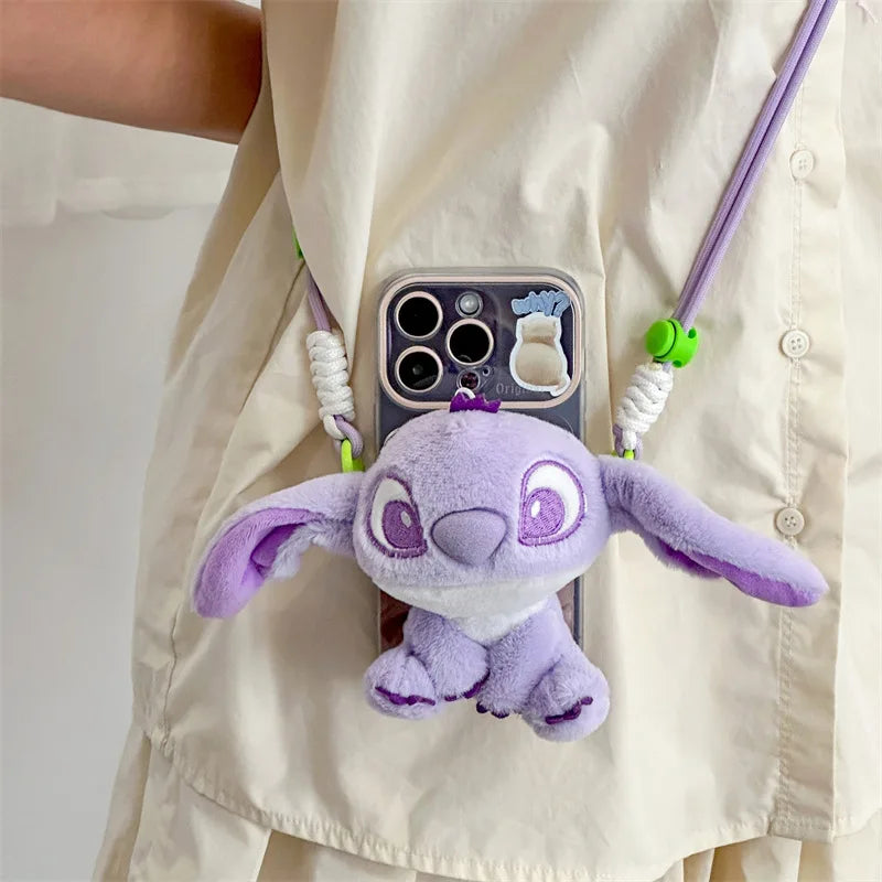 Plush Mobile Phone Bracket Kawaii Stitch Retractable Bracket Back Clip Slung Chain Lanyard Convenient Anti-fall Universal - The Shop At Crown Perth