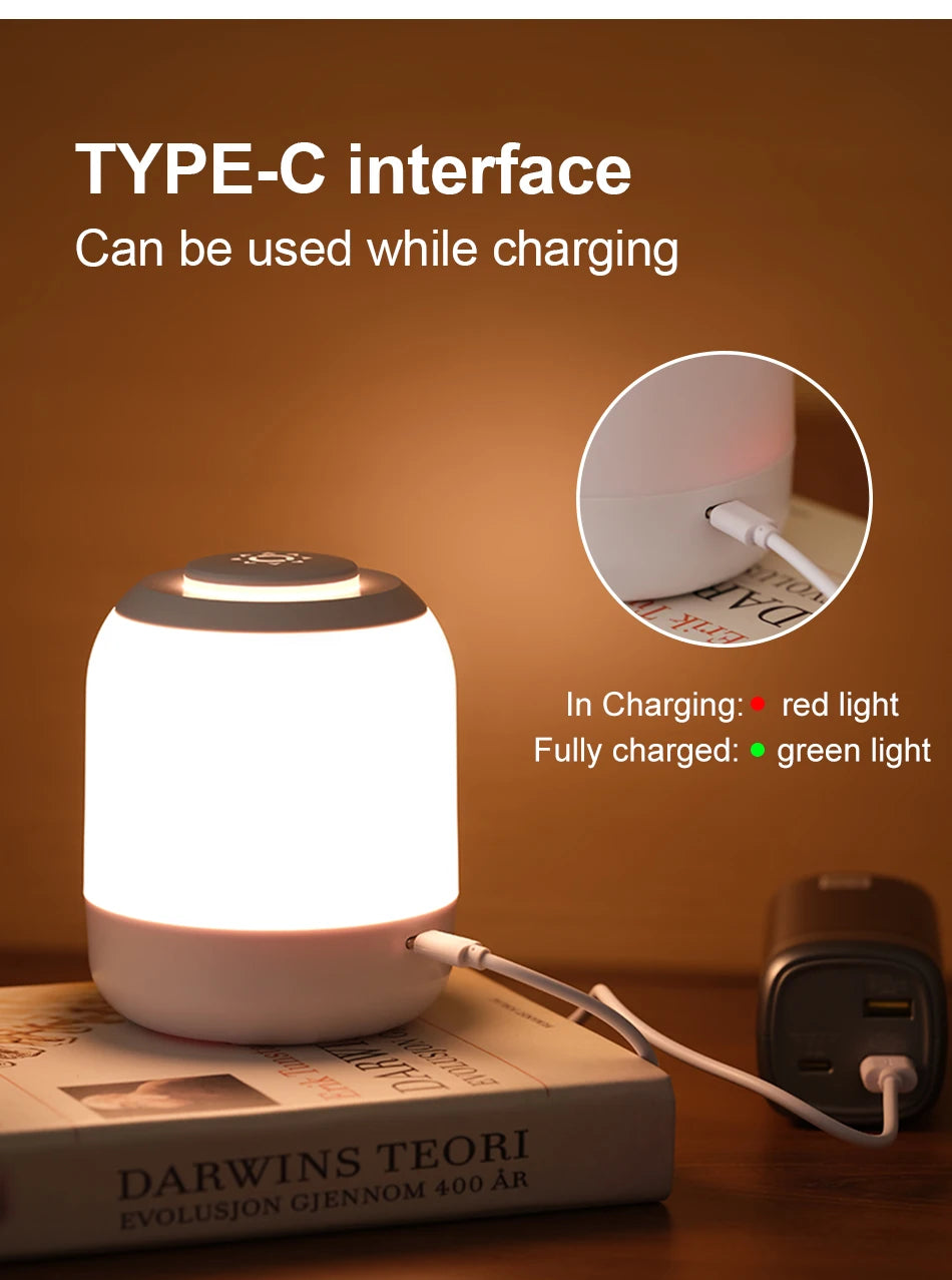Touch Sensor Table Lamp USB Rechargeable 3 Colors Dimmable LED Night Light Portable Baby Bedroom Bedside Reading Desk Lamp