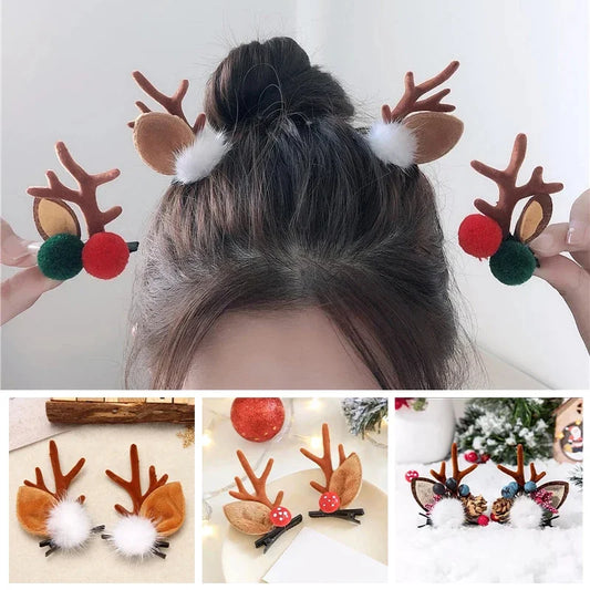 Christmas Antler Hair Clips Deer Ear Hairpins Festivals Christmas Headbands Pine Cones Hair Ball Adult Headwear Hair Accessories - The Shop At Crown Perth