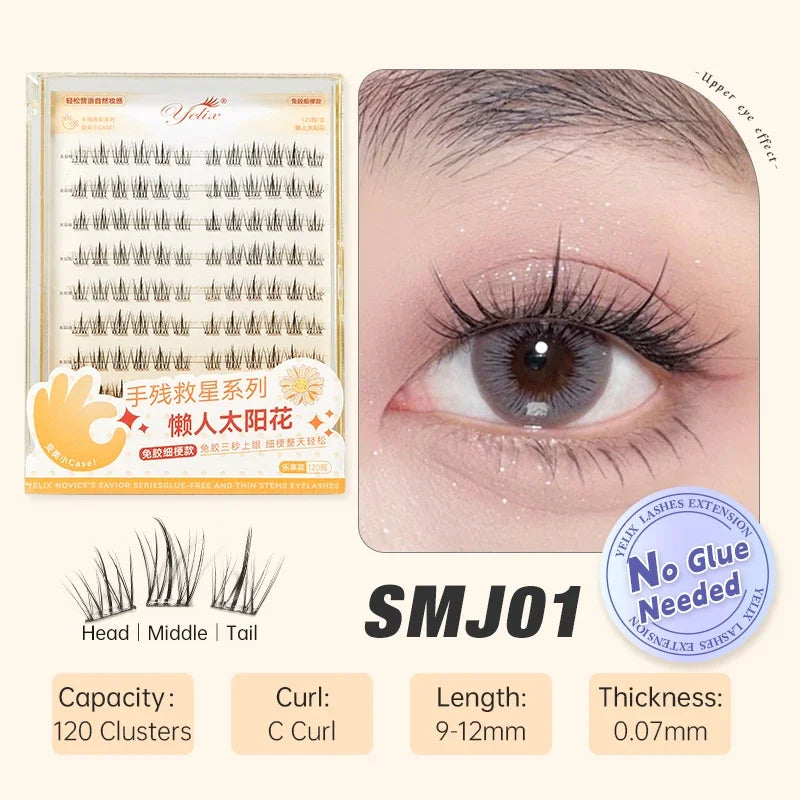 Yelix Self-adhesive Glue Free False Eyelashes Reusable DIY Segmented DIY Lashes Clusters No Glue Needed Natural Soft Lashes - The Shop At Crown Perth