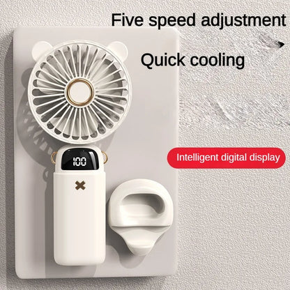 Handheld Fan Mini Foldable Portable Neck Hanging Fans 5 Speed USB Rechargeable 3000mAh Fan with Phone Stand and Display Screen - The Shop At Crown Perth