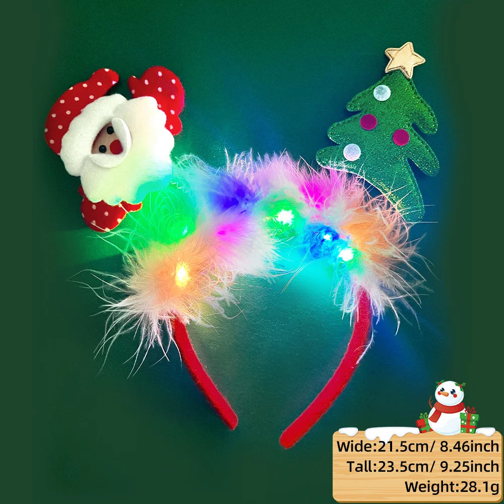 LED Christmas Feather Lighted Headband Santa Claus Elk Glow Hair Band Plush Hair Hoop Children Party Costume Xmas Decoration - The Shop At Crown Perth