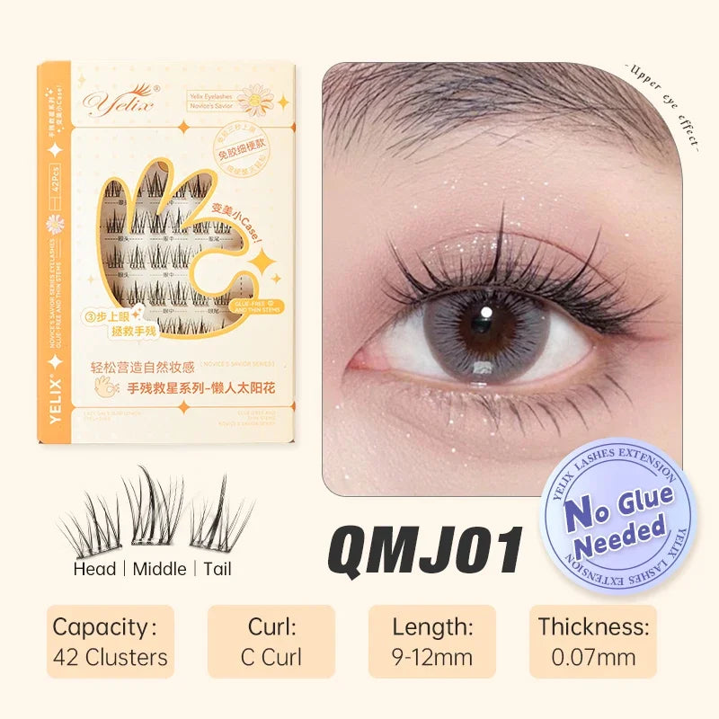 Yelix Self-adhesive Glue Free False Eyelashes Reusable DIY Segmented DIY Lashes Clusters No Glue Needed Natural Soft Lashes - The Shop At Crown Perth