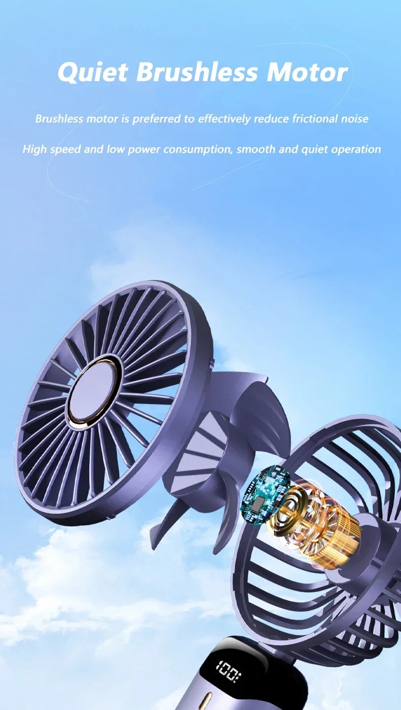 Folding Fan Mini Portable Hand-Held Fan Rechargeable Multifunctional Fan With Display Screen Neck Hanging Fans