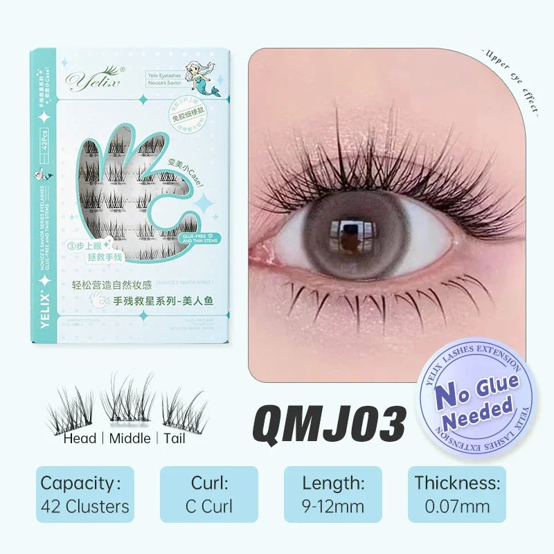 Yelix Self-adhesive Glue Free False Eyelashes Reusable DIY Segmented DIY Lashes Clusters No Glue Needed Natural Soft Lashes - The Shop At Crown Perth