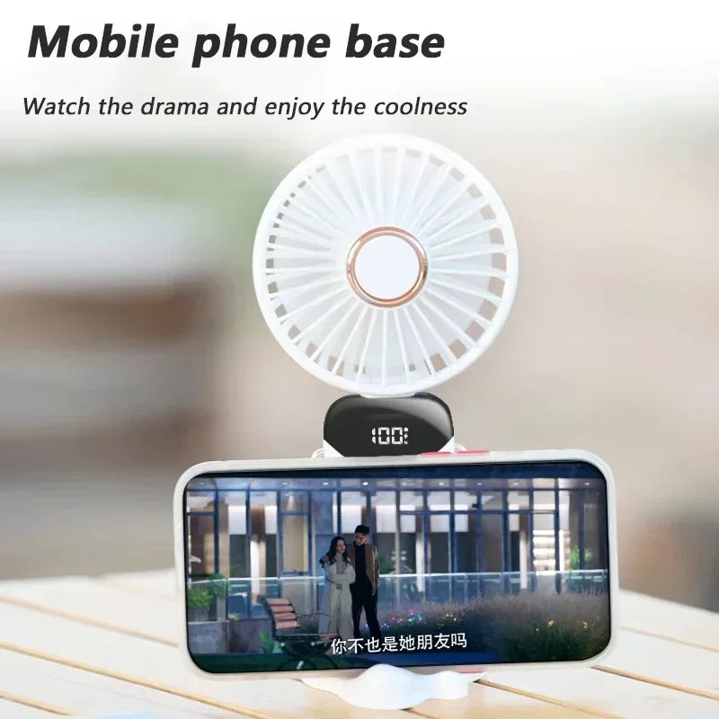 Folding Fan Mini Portable Hand-Held Fan Rechargeable Multifunctional Fan With Display Screen Neck Hanging Fans