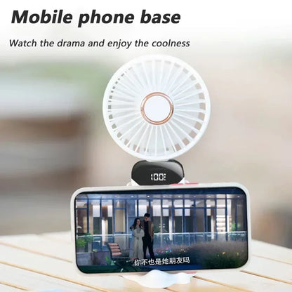 Folding Fan Mini Portable Hand-Held Fan Rechargeable Multifunctional Fan With Display Screen Neck Hanging Fans