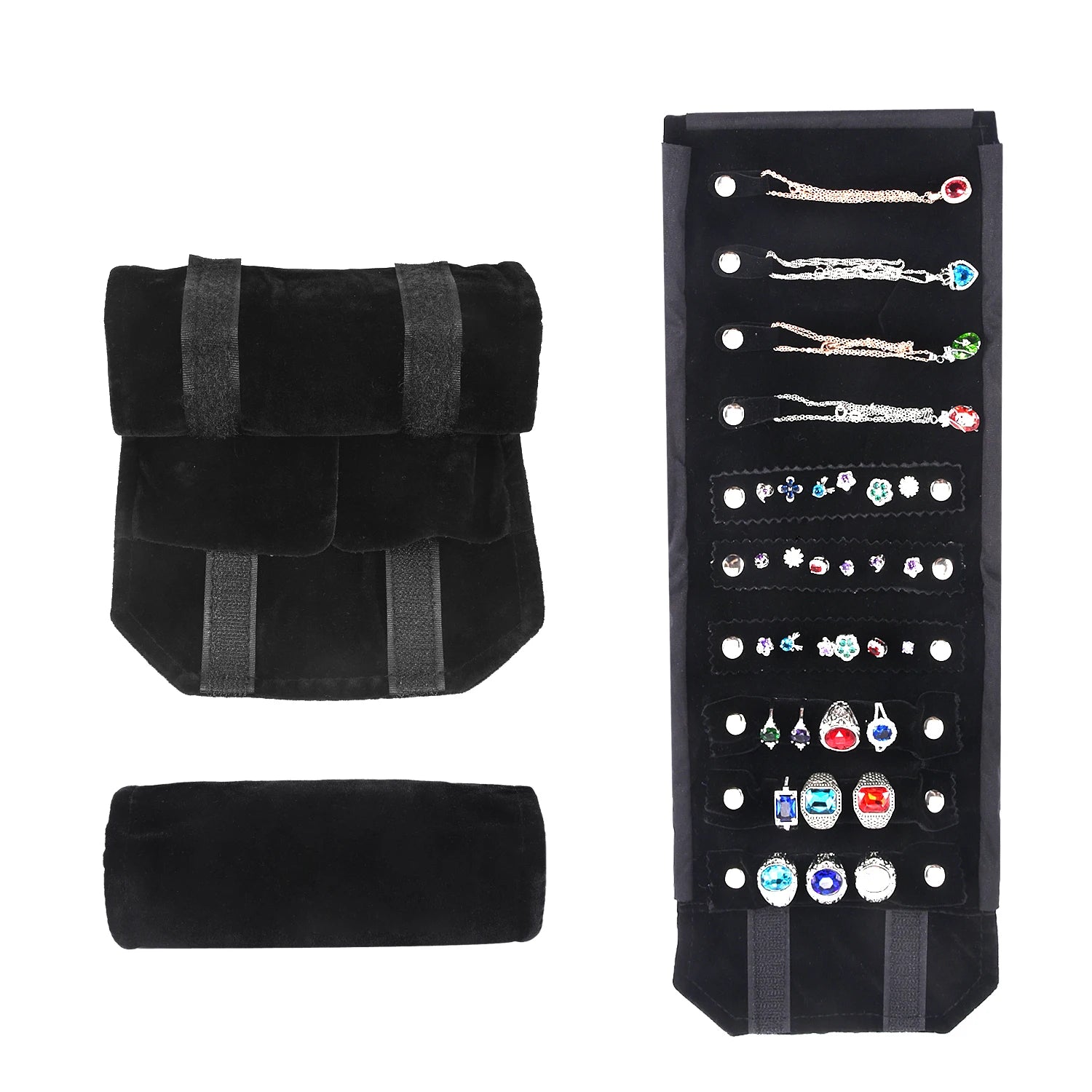 Travel Bracelet Jewelry Organizer Roll Up Bag Portable Velvet Ring Earrings Pendant Necklace Storage Bag Ornaments Foldable Case - The Shop At Crown Perth