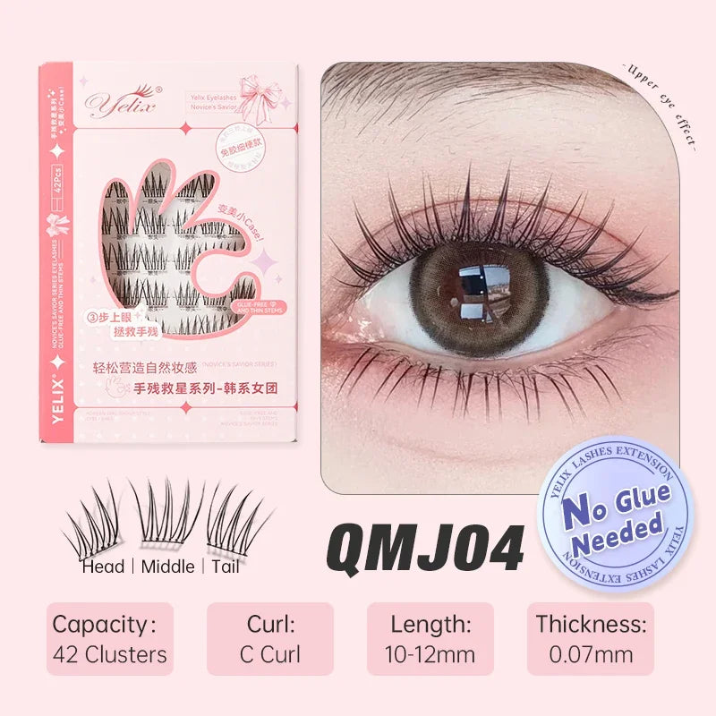 Yelix Self-adhesive Glue Free False Eyelashes Reusable DIY Segmented DIY Lashes Clusters No Glue Needed Natural Soft Lashes - The Shop At Crown Perth