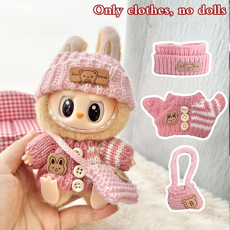 Doll clothes for Labubu Outfit V1 V2 V3 17cm Dolls Sitting Accessories Glasses Clothing Designer Kids Gift Sweater Hat Bag Set - The Shop At Crown Perth