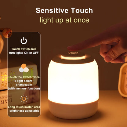 Touch Sensor Table Lamp USB Rechargeable 3 Colors Dimmable LED Night Light Portable Baby Bedroom Bedside Reading Desk Lamp