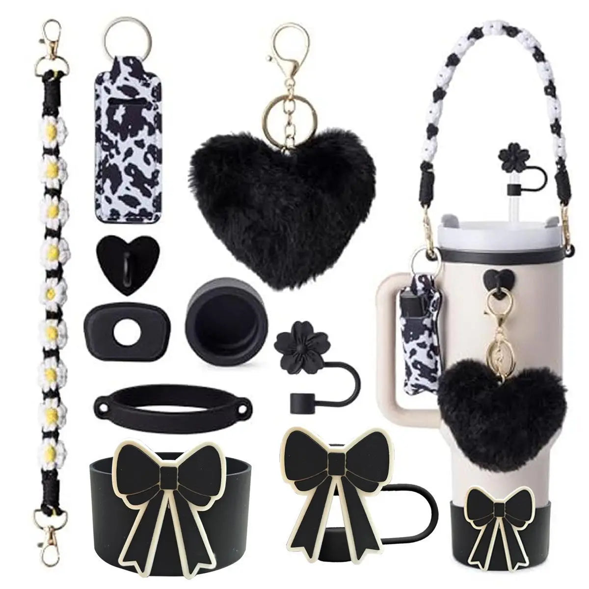 cross-border stanley accessories christmas stanley icecup diy bow decorated cup cover lipstick cover fuzzy ball - The Shop At Crown Perth