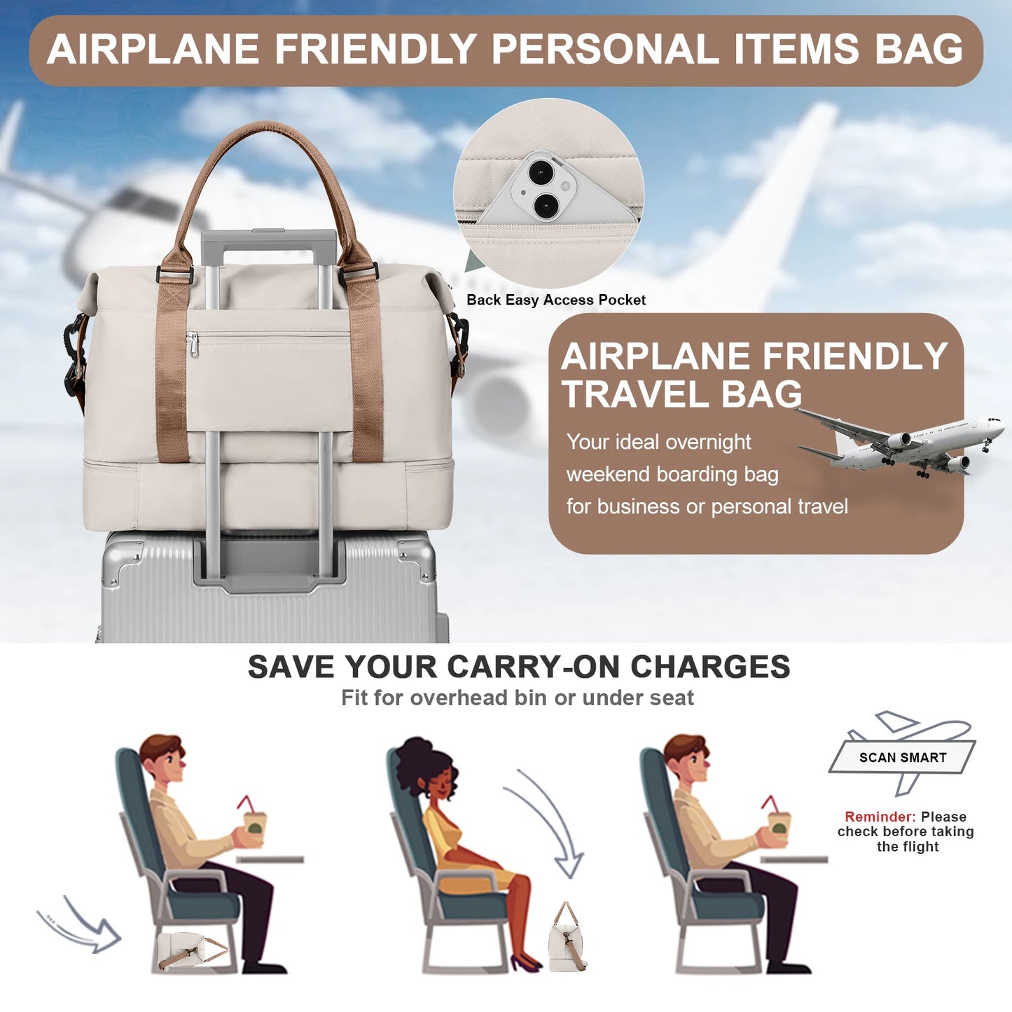 Travel Tote Bag, Lightweight Handbag with Shoe Compartment, Large Capacity Crossbody Shoulder Bag, Cabin Travel Bag, Sports Bag - The Shop At Crown Perth