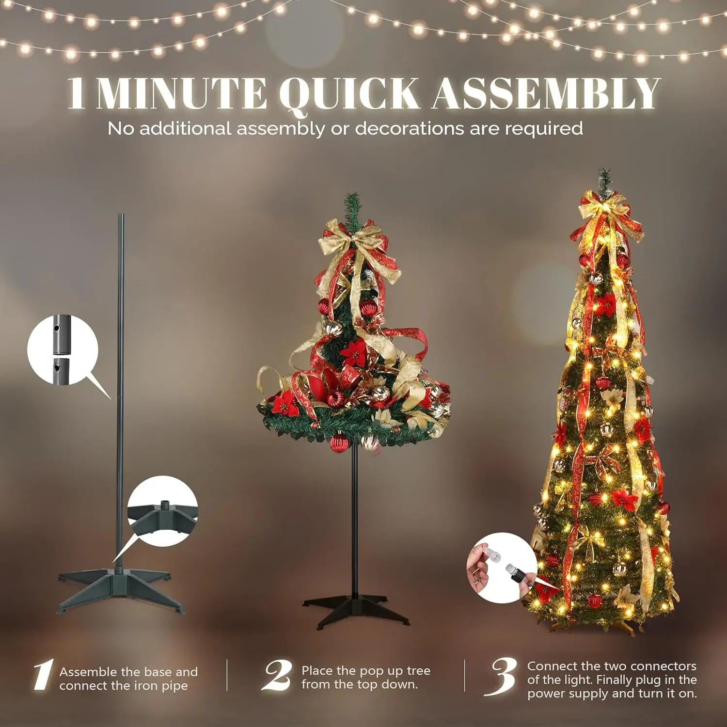 Retractable Christmas Tree 4ft-6ft Folding Christmas Tree plus Light Spiral Tree Christmas Decorative Tree - The Shop At Crown Perth
