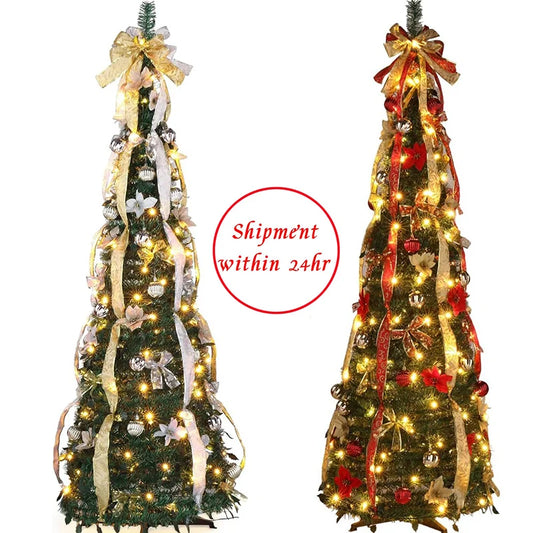 Retractable Christmas Tree 4ft-6ft Folding Christmas Tree plus Light Spiral Tree Christmas Decorative Tree - The Shop At Crown Perth