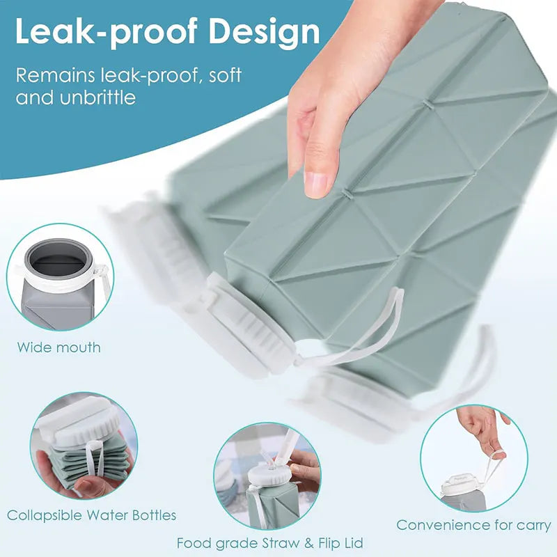 620ml Collapsible Water Bottle Cup with Straw Lid Leakproof BPA Free Silicone Foldable Water Bottle for Travel Gym Camping Sport - The Shop At Crown Perth