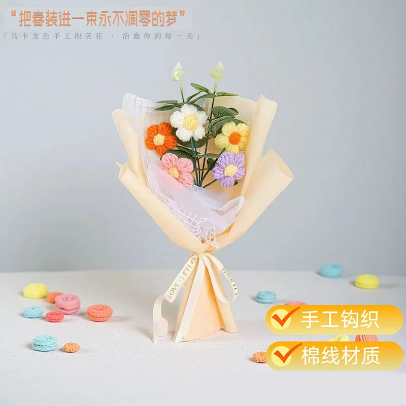 Hot Selling Gift Rose Bouquet Pink Tulip Simulated Flower Yarn Flower Handmade Knitted Flower - The Shop At Crown Perth