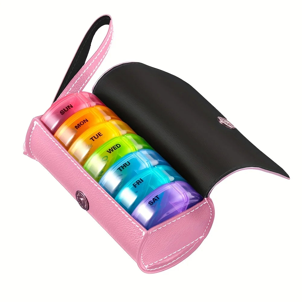 Weekly Pill Organizer 2 Times a Day, AM PM Large Daily Pill Box with PU Leather Case for Travel, Round Medicine Organizer - The Shop At Crown Perth